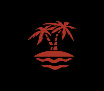 red palm tree icon against black background