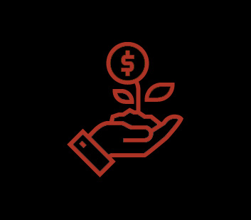 red coin dropping into hand icon against black background